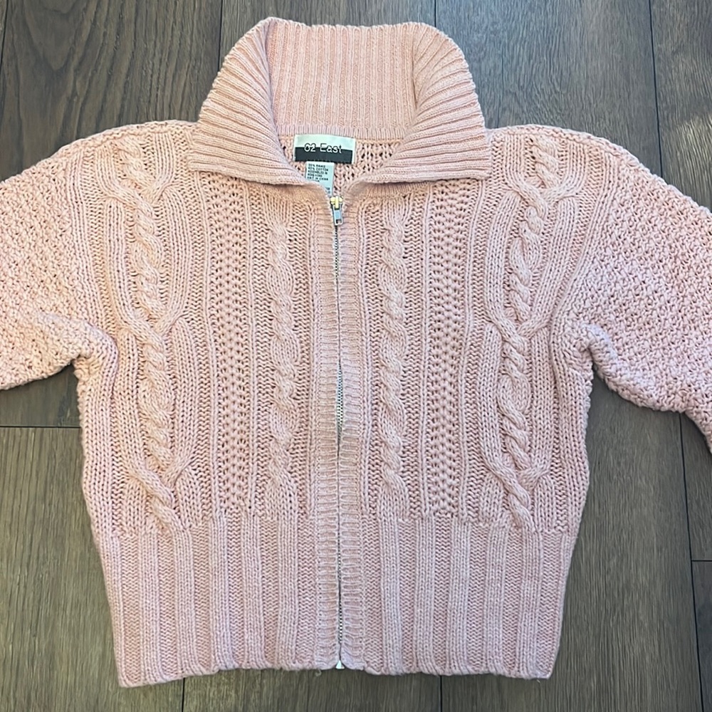 Vintage crop pink cable knit full zip sweater size large